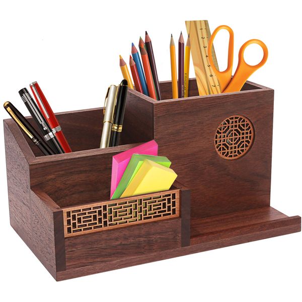 Aufbewahrungshalter, Regale, Holz, Schwarz, Walnuss, Bleistift, Stifthalter für Schreibtisch, Organizer, Stiftbecher, Make-up-Pinselhalter, Zubehör für Zuhause, Schule, Büro 230905