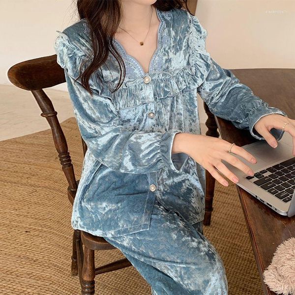 Women's Sleepwear Gold Velvet Pajamas Set For Women Autumn And Winter Fashion Style Ladies Sleep Wear Pijamas Casual Home Clothes Pyjama