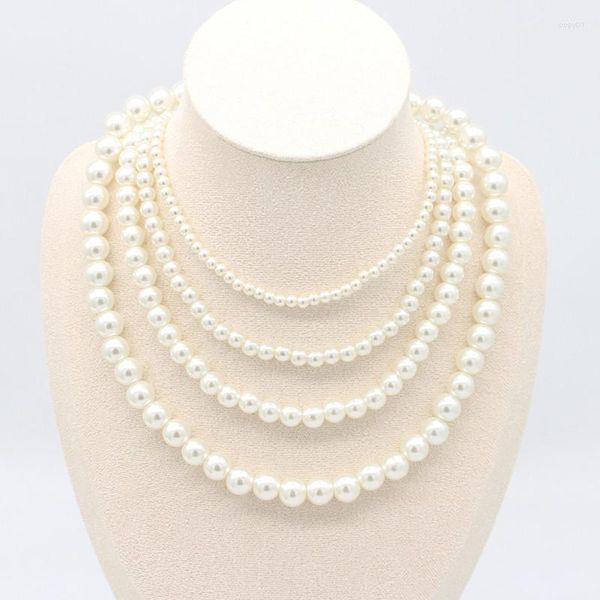 Choker Elegante Runde Imitation Perle Halskette Mode Frauen Einfache Handgemachte Strang Perle Schlüsselbein Kette Hochzeit Schmuck Geschenk