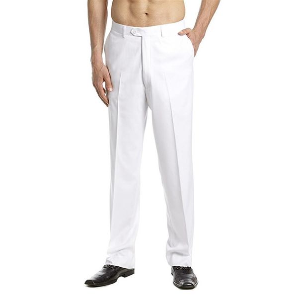 Novidade calças sociais masculinas personalizadas, calças com frente plana, brancas sólidas, calças para festa de casamento, calças 231j