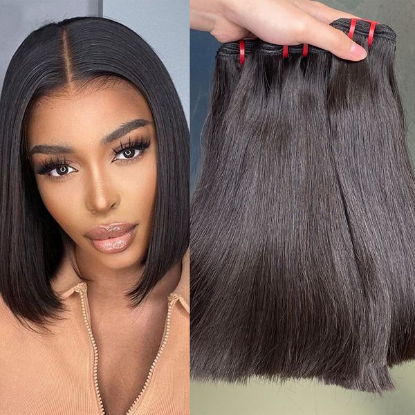 Top Quality 12A Grau Cabelo Humano Não Processado Weave Brasileiro Malaio Indiano Pacotes de Cabelo Cru 3 Peça Extensões de Cabelo Curto Reto Sedoso para Mulheres Negras