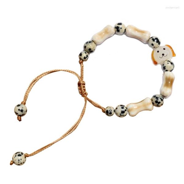 Braccialetti con smalto colorato con perline di ossa da donna, vento freddo, tendenza hip-hop, ciondolo a forma di cucciolo, temperamento dolce, gioielli regolabili