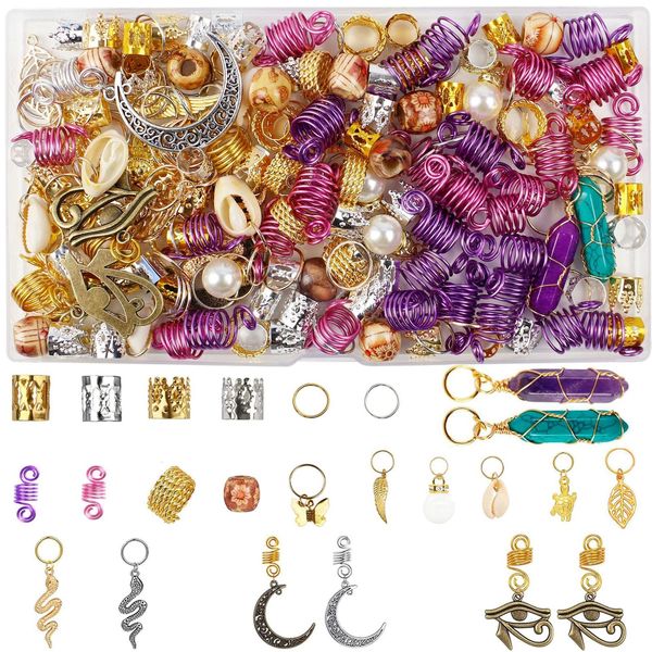 Anschlüsse 232PCS Haar Geflecht Manschetten Clip Schmuck Dreadlocks Perlen Gemischtes Metall Einstellbare Haar Styling Dekoration Haar Ringe Rohre Verlängerung 230906