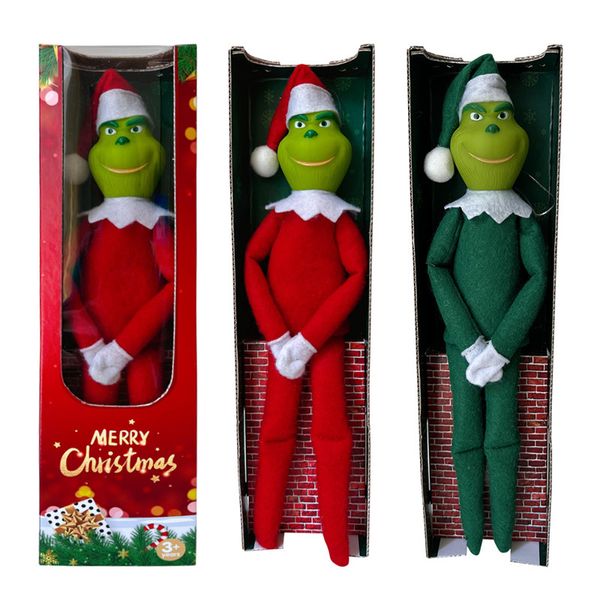 Alta Quantidade 32 cm Vermelho Verde Boneca Brinquedos de Pelúcia Enfeite de Natal Pendurado Monstro Elf Bonecas Macias Boneca de Recheio Decoração de Árvore de Natal para Presentes Infantis