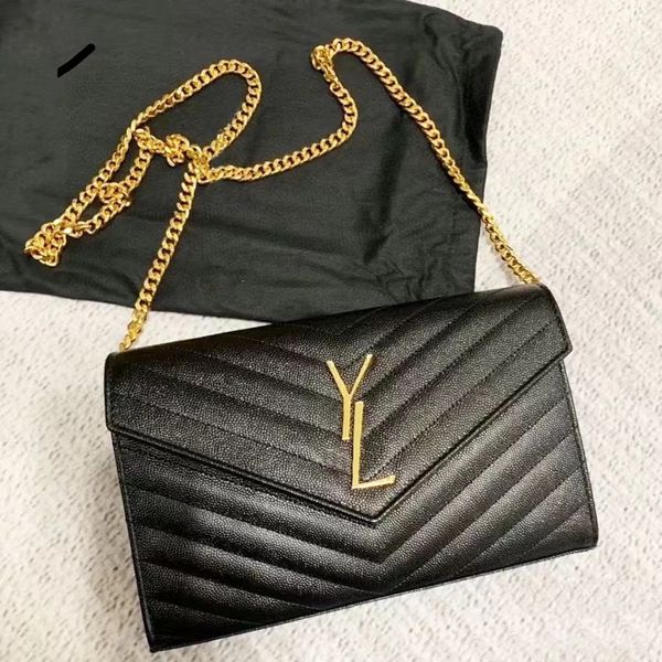 Bolsa de designer feminina carteira preta bolsa caviar sacos de corrente de ouro 23cm clássico flap designer bolsa de ombro luxo crossbody envelope sacos woc satchel moda