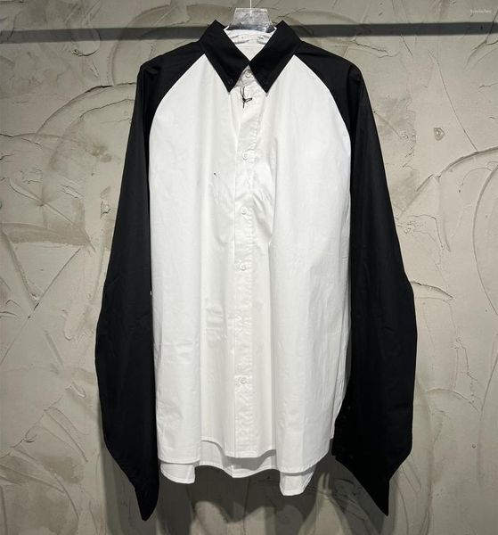 Magliette da uomo di alta qualità dal design patchwork sciolto camicia di marca fine cotone oversize famoso colletto con bavero lusso originale