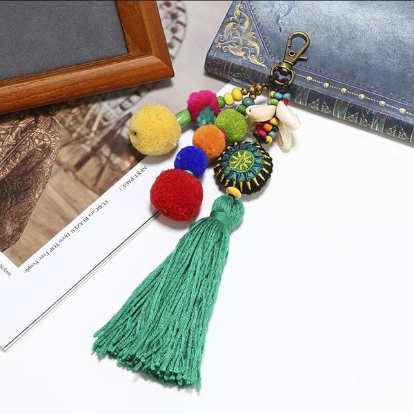 Ожерелья с подвесками в виде цветов, брелки в стиле бохо, бусины, 1 шт., ювелирные изделия с помпоном, брелок, красочные летние кисточки для женщин