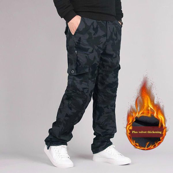 Männer Hosen 2023 Fleece Cargo Winter Dicke Warme Multi Tasche Casual Militär Baggy Taktische Hosen Plus Größe Volle Länge