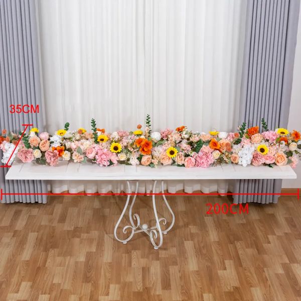 2 m hochwertige weiße Rosen-Hortensien-künstliche Blumenreihe für Hochzeit, Party, Hintergrund, Tischdekoration, Bogen, Straße, zitiert, floral, klassisch