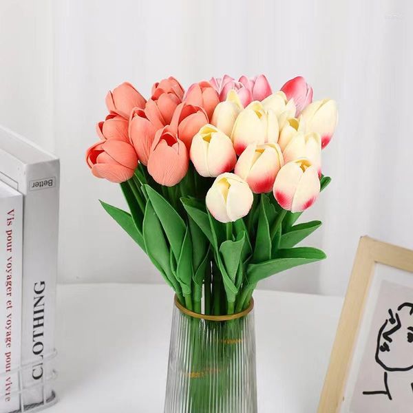 Fiori decorativi 1 mazzo di teste di germogli di tulipani artificiali Real Touch Tavolo di nozze Bouquet di fiori finti di alta qualità Regalo fai da te Decorazione della casa