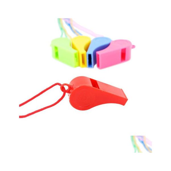 Noise Maker 2021 3250 pezzi Promozione Colorf Fischio sportivo in plastica con cordino Colori Misti Consegna goccia Giardino domestico Festa festiva S Dhmze