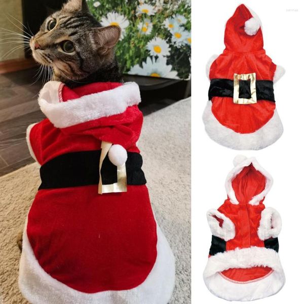 Katzenkostüme Winter-Weihnachtskostüm Warme Weihnachtsmann-Festival-Partykleidung für kleine Hunde Weihnachten Jahr Chihuahua Cosplay Dress Up Outfit