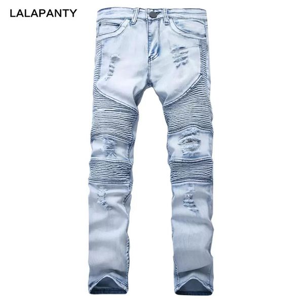 LALAPANTY Kleidung Jeans slp Blau Schwarz Destroyed Herren Slim Denim Straight Biker Skinny Jeans Herren Zerrissene Jeans Hosen235y