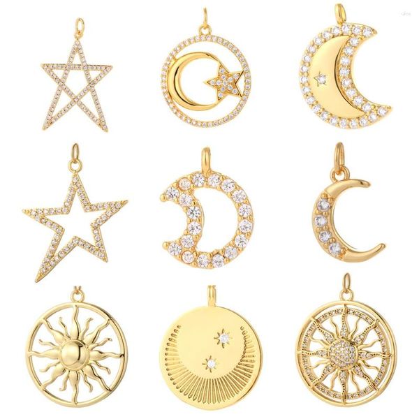 Takılar Altın Renkli Sun Star Moon Model Kolye Takı Yapma DIY Küpe Kolye Aksesuarları Metal Bakır Pave Zircon