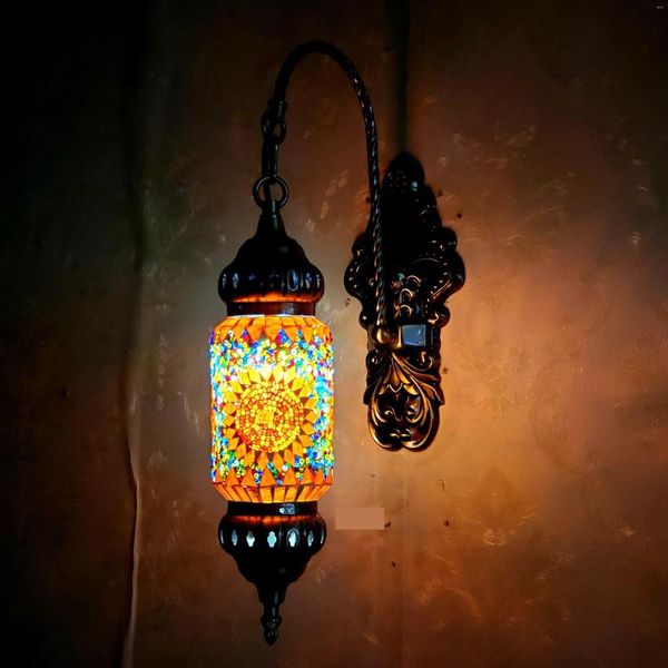 Lampada da parete Ristorante Decorativo Bar Caffetteria Turco Illuminazione da viaggio Paralume in vetro a mosaico Luce a led