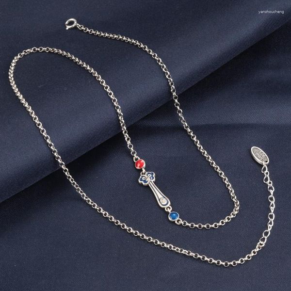 Ketten MeiBaPJ Retro S925 Sterling Silber Tropfkleber Ruyi Halskette Nation Style Modeschmuck für Frauen oder Männer