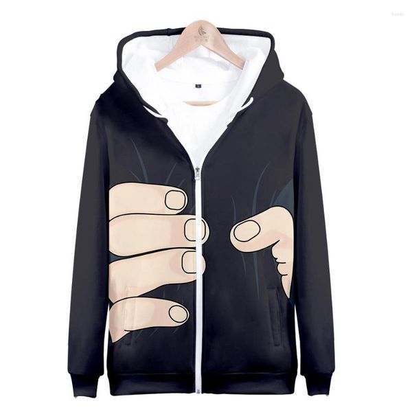 Herren Hoodies Big Hand Lustige 3D-Druck Reißverschluss Für Männer Frauen Harajuku Langarm Hoody Sweatshirts Mit Kapuze Streetwear Hip Hop Jacken