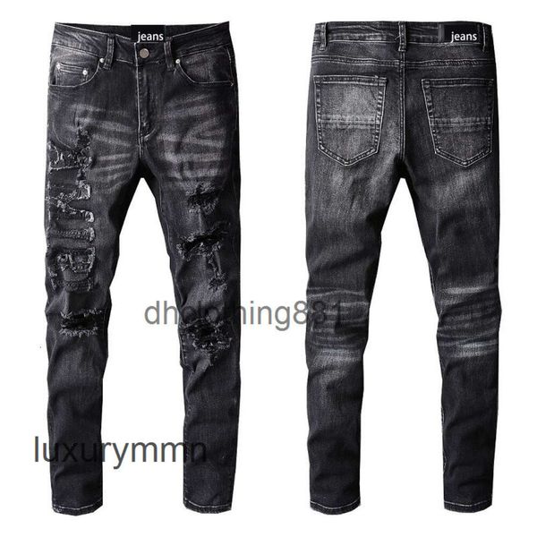 Jeans Tasarımcısı Amirrss Erkekler High Street Moda Marka Kişiselleştirilmiş Delik Kırma Trend Yıpranmış Bir Ekleme İnce Fit Pantolon 698 IJA5