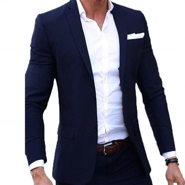 2 Stücke Jacke Hosen Männer Hochzeitsanzug Männliche Blazer Slim Fit Kostüm Homme Terno Masculino Formelle Party Marineblau Männer Blazer305O