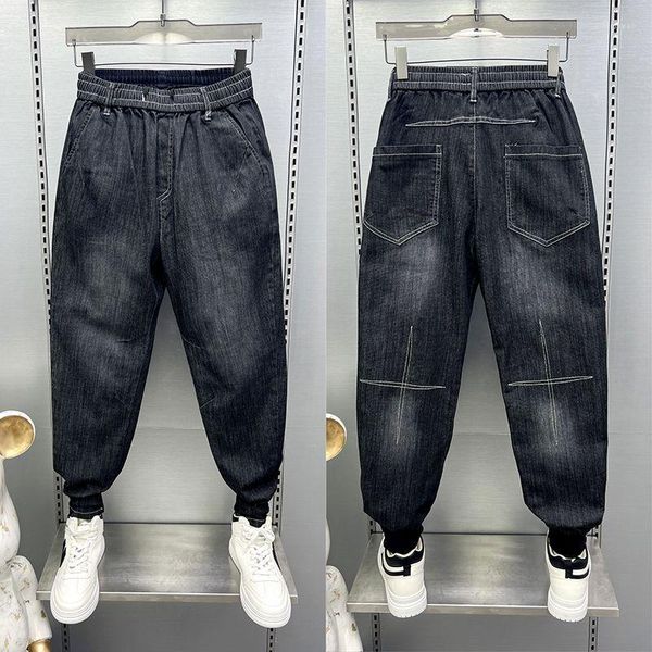 Jeans da uomo modello incrociato Harem moda hip-hop streetwear pantaloni larghi a gamba larga abbigliamento di marca di alta qualità