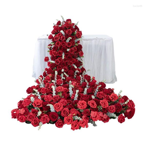 Flores decorativas personalizar flor artificial parede rosa flor cauda casamento pano de fundo decoração mesa de noiva corredor floral estrada linha chumbo