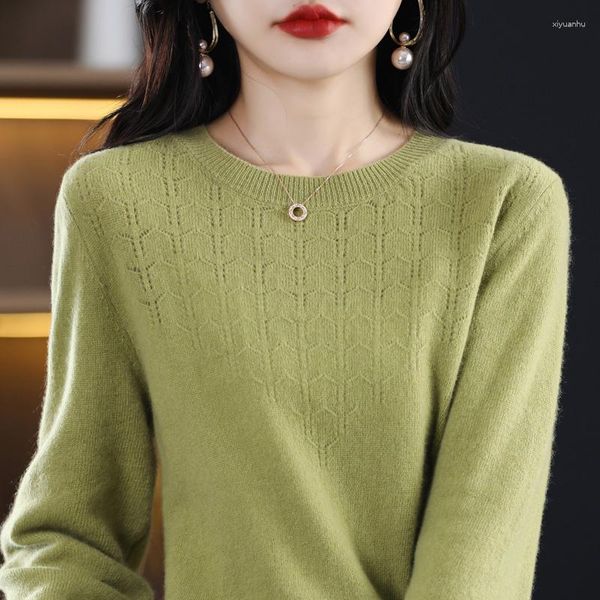 Kadın Sweaters Sonbahar Tüm Rround Boyun Külot Örgü Kazak Gromuting Düz Renk İnce Uygun Modern Stil Çok yönlü Termal ve Üst