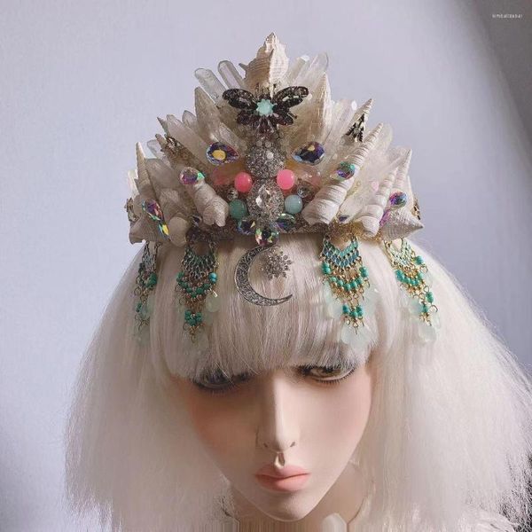 Grampos de cabelo Europeu e Americano Exagerado Sereia Cavala Shell Crown Handmade Pogal Stage Show Party Style Fashion Retro