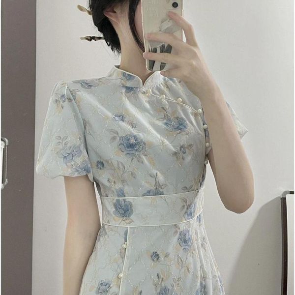 Abbigliamento etnico cinese tradizionale Qipao retrò abito cheongsam floreale estate femminile delicato elegante 2023 per le giovani ragazze