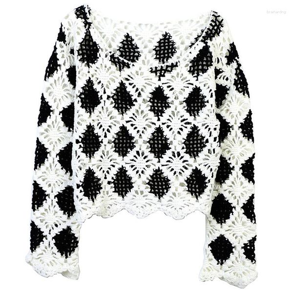 Maglioni da donna 2023 Autunno Inverno Pullover Signore di alta qualità Allover Crochet di lavoro a maglia a maniche lunghe Casual Vintage Tops Maglioni