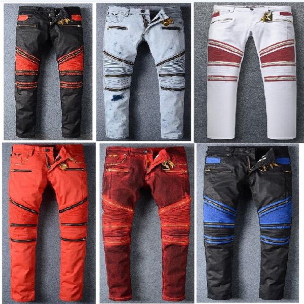 2017 Neue Robin-Herrenjeans mit Reißverschluss, klassischer goldener Metallflügel, Robins-Herren-Designerjeans, Biker-Jeans, gewaschen, mit Nieten besetzt, Cowboy-Slim-Denim, Pan244D