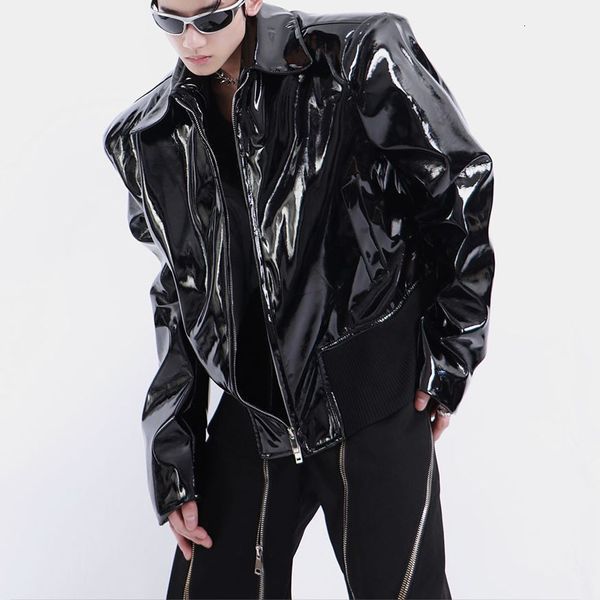 Jaquetas masculinas novidade tecnologia falso couro bomber jaqueta hip hop y2k estilo streetwear outono inverno casacos masculinos 230906