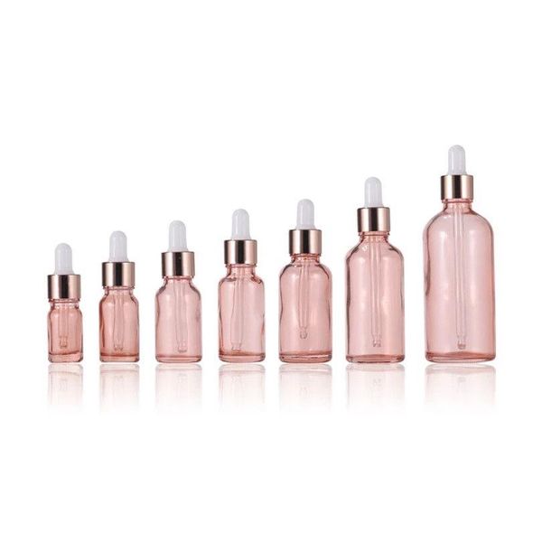 Bottiglie di imballaggio all'ingrosso 5 ml 10 ml 30 ml 50 ml contagocce per olio essenziale contagocce bottiglia per liquido con coperchi in oro rosa ricaricabile Otomk