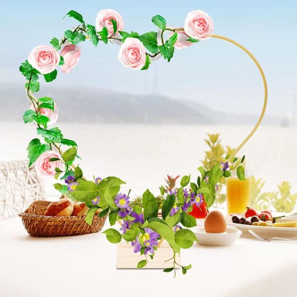 Flores decorativas 10 pçs peças centrais do casamento metal floral hoop guirlanda mesas titular do cartão de madeira grinalda flor anel festa decoração casa