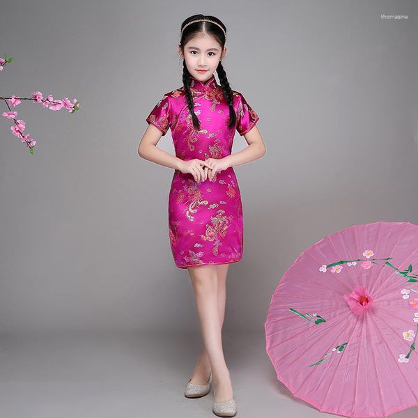 Roupas étnicas Qipao Girl Dress Qi-Pao Cheongsam Meninas Ano de Casamento Presente Crianças Roupas Crianças Vestidos Princesa Tamanho Grande