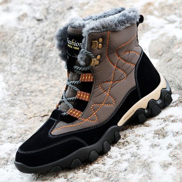 Botas masculinas casuais neve inverno quente pelúcia plus size ao ar livre alto superior trabalho moda conforto solas macias anti deslizamento sapato de algodão