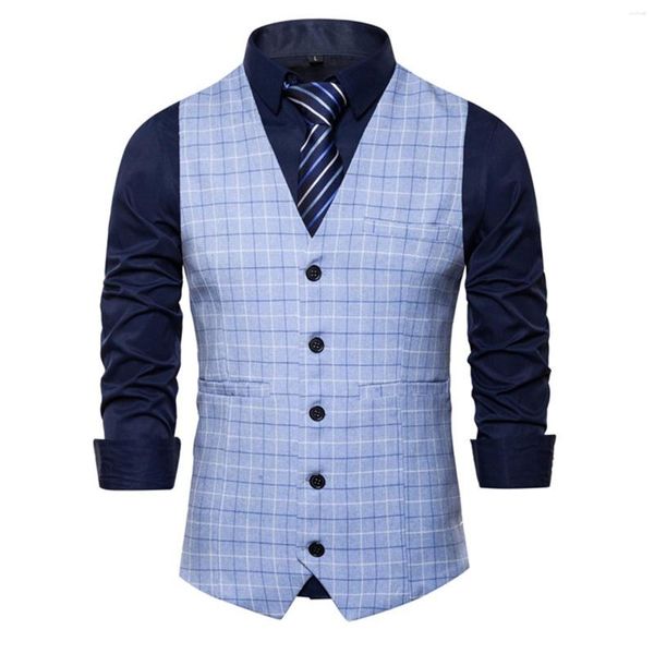 Männer Westen Mantel Männer Plaid Hochzeit Kleid Weste Herren Britischen Freizeit Schlank Bühne Kostüm Herbst Dünne Einreiher Männlich