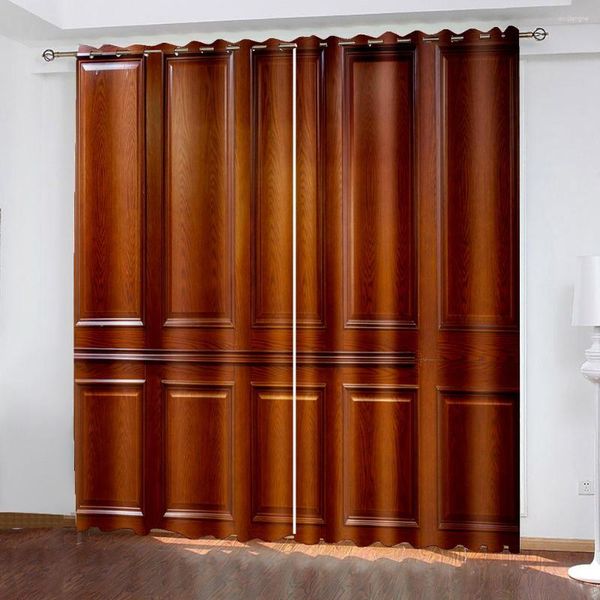 Шторы с 3D-печатью, блокирующие полиэстеровые коричневые деревянные дверные шторы для гостиной, кровати, офиса, дома
