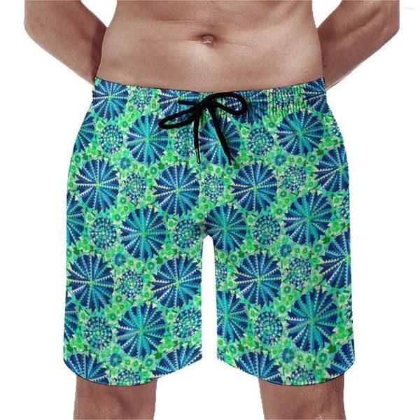 Herren-Shorts, Tribal-Druck, Mandala-Brett, Sommer, Blau und Grün, lässig, Strand, kurze Hosen, Sport, Fitness, schnell trocknend, Muster, Badehose