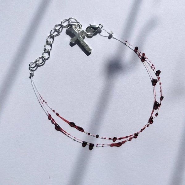 Statuette decorative Bracciale con sangue a goccia in argento sterling con perline a doppio strato regolabili nel design di nicchia non sbiadiscono