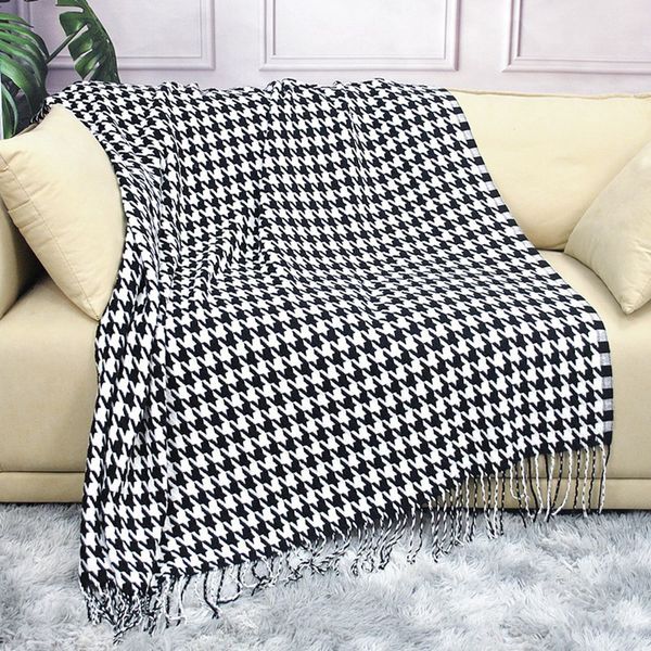 Cobertores Modernos Fibras Acrílicas Simples Preto Branco Houndstooth Cobertor Decorativo Lance Sofá Capa Cama Homestay Tapeçaria 230906