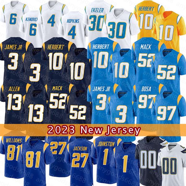 Derwin James Jr. Justin Herbert Maglia da calcio Khalil Mack Joey Bosa Keenan Allen Dustin Hopkins Austin Ekeler Quentin Johnston J.C. Jackson Zion Johnson