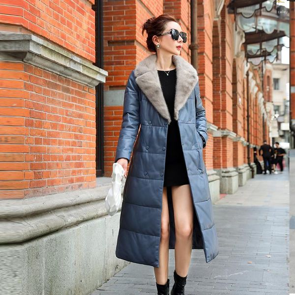 Women's Leather 2023Leather Jacket Winter Genuine Sheepskin Women Long Down Coat Collar Warm Real Jackets Coats Ves