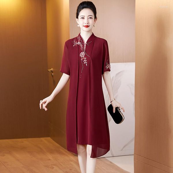 Ethnische Kleidung Yourqipao 2023 Sommer chinesische Hochzeit Mutter der Braut Kleider Zweiteiliges Kleid Traditionelle Cheongsams Brautgastkleider