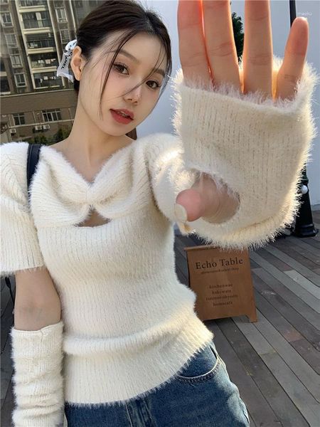 Frauen Pullover Reine Sexy Süße Mädchen Oversleeve Top Für Frauen 2023 Gestrickte Bodenbildung Shirt Inneren Tragen Pullover Kleidung