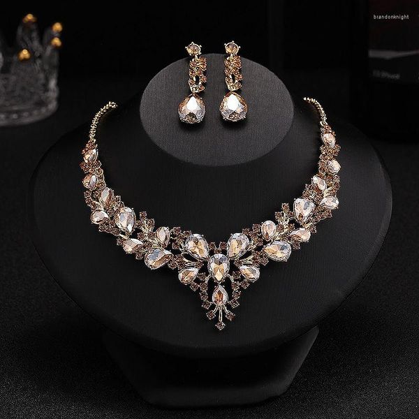 Colar brincos conjunto elegante versátil vestido de noite luxo cristal gem colar feminino acessórios de casamento nupcial