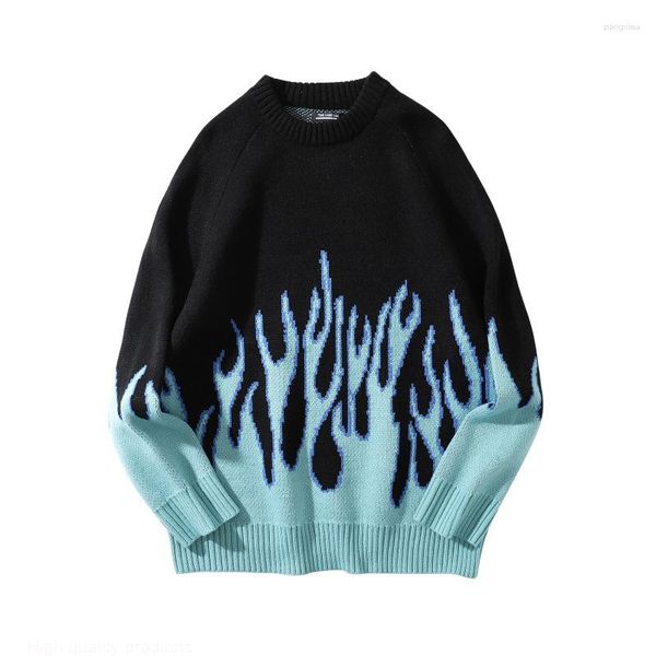 Männer Pullover Pullover Männer Streetwear Retro Flamme Muster Hip Hop Herbst Pull Über Spandex Oansatz Jumper Koreanische Stil Casual strickwaren