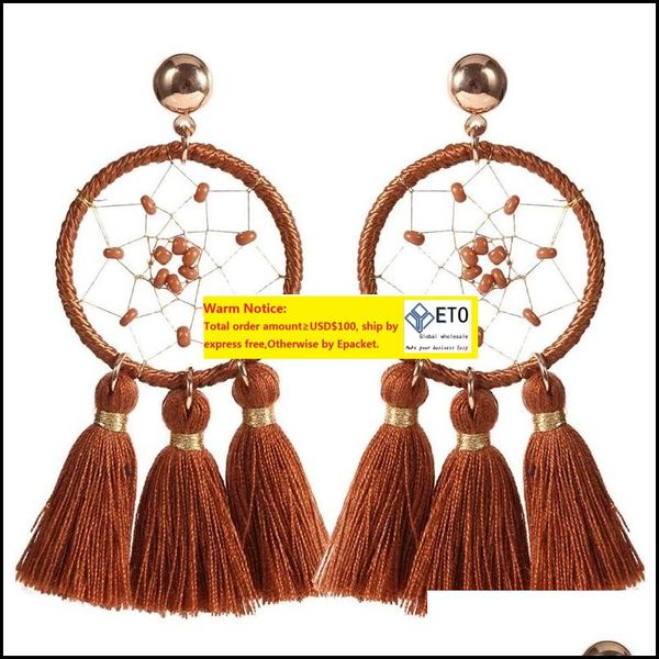 Lampadario pendente 10 colori Bohemian Dream Catcher Orecchini pendenti con nappe per le donne Orecchini in stoffa Dreamcatcher Orecchini femminili Boho etnico Otlnr LL