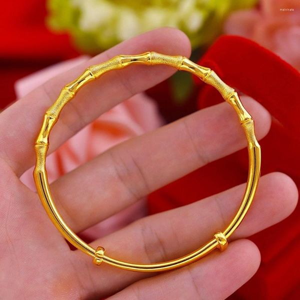 Bangle 4mm Mulheres Pulseira Sólida 18k Ouro Amarelo Cheio Clássico Moda Dubai Jóias Presente Pode Ajustar Dia 60mm