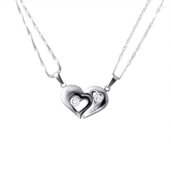 Pingente colares s925 prata corrente ímã amante colar de aço inoxidável encantos de metal presente jóias de cristal par coração casal pingentes