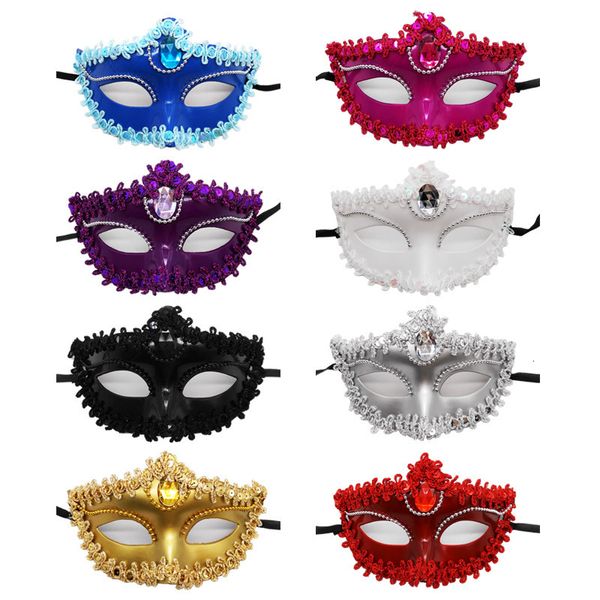 Máscaras de festa 1 pc meia face máscara de baile mulheres meninas sexy olho para fantasia vestido natal halloween lantejoulas crianças brinquedo 230905
